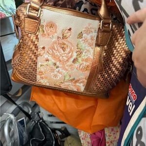 Bronze Floral Woven Shoulder Bag